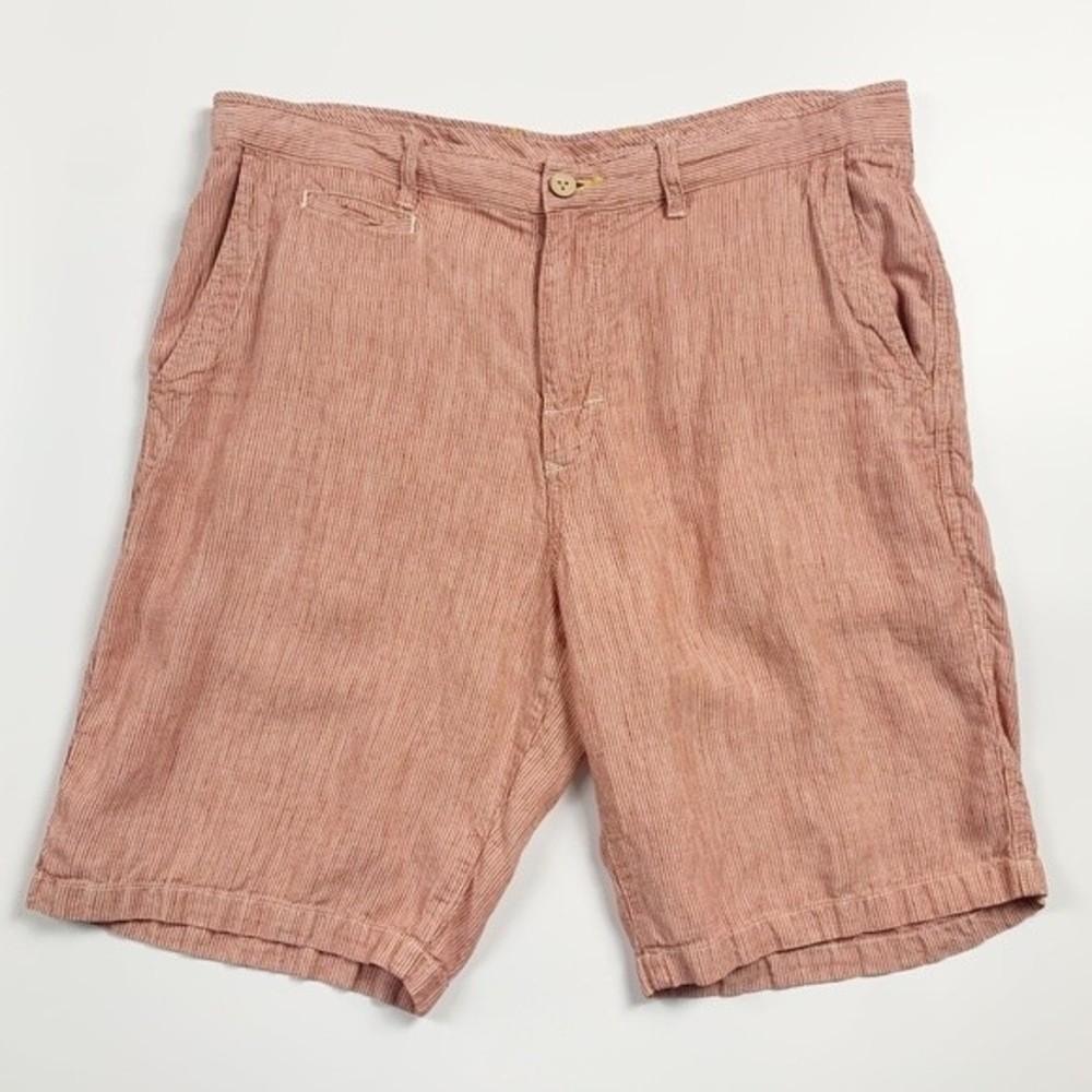Tommy Bahama Relax Mens Red Railroad Stripe Linen Shorts Size 36